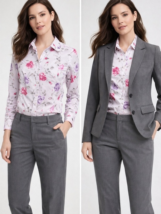 Ann Taylor Tops - Ann Taylor Lavender Floral Button-Down Career Shirt with Pink & Purple Roses, 4